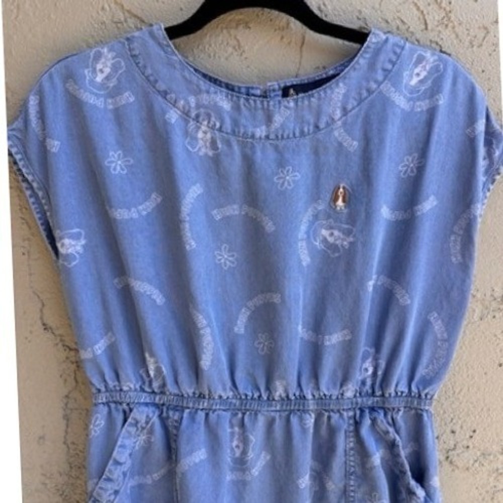 Hush Puppies Camden Dog Logo Print Elastic Waist Pockets Dress MEDIUM Retro - Picture 2 of 10